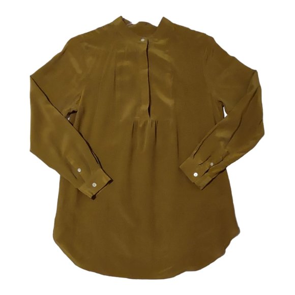 LANDS’ END OLIVE GREEN SILK POPOVER BLOUSE IN 10 p - Picture 5 of 7